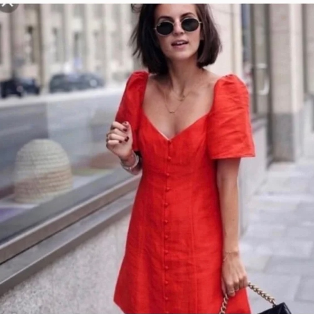 ZARA red linen shirt sleeve mini dress